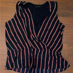 Striped Sleeveless Top - navy and Red